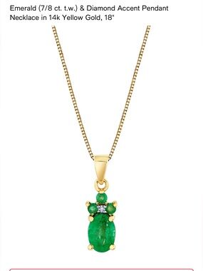 14K Yellow Gold Emerald Pendant Necklace - Green